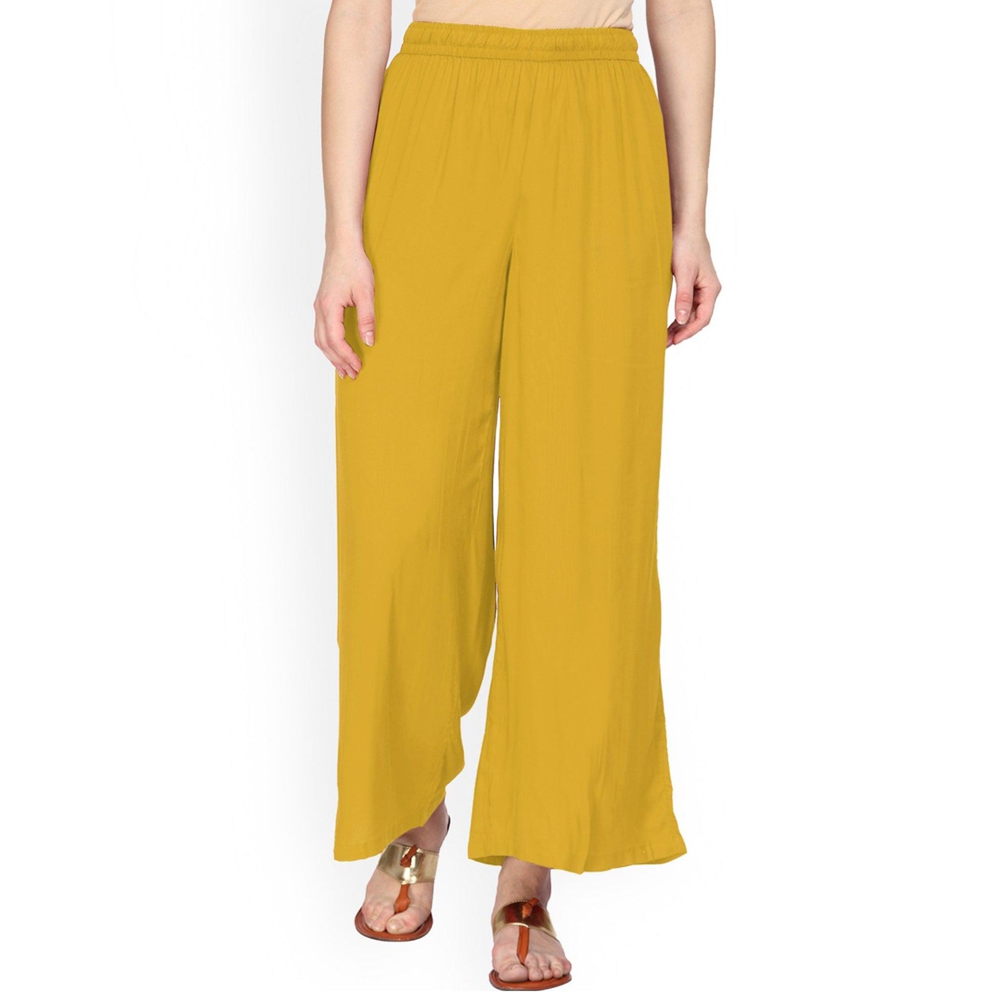 Mustard Yellow Colored Casual Wear Rayon Palazzo - Peachmode