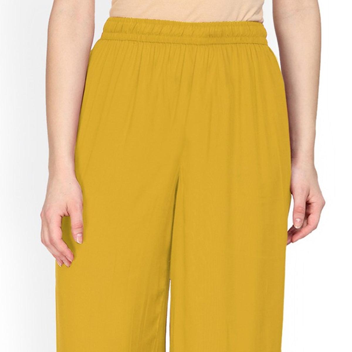 Mustard Yellow Colored Casual Wear Rayon Palazzo - Peachmode