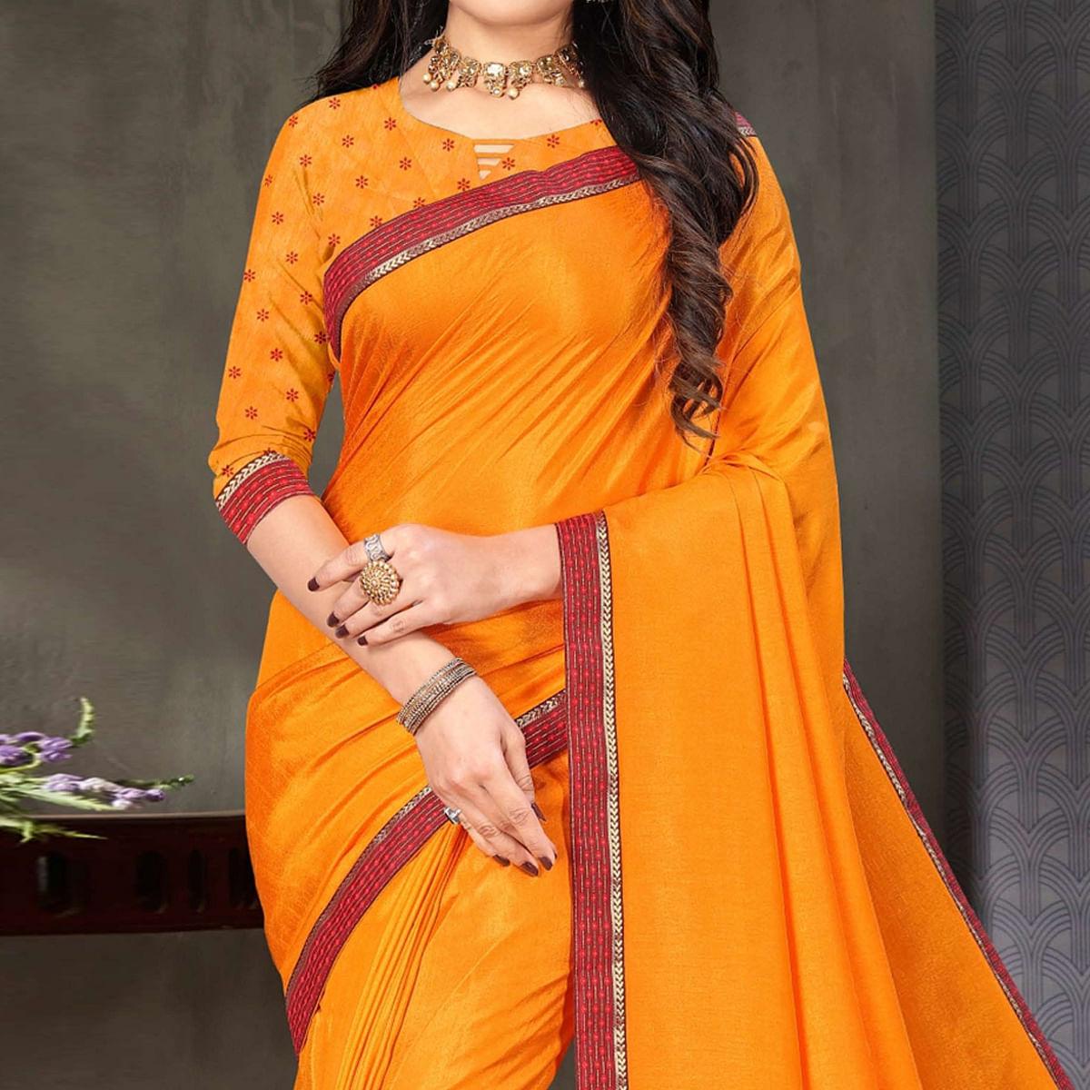 Mustard-Yellow Festive Wear Embellished Art Silk Saree - Peachmode