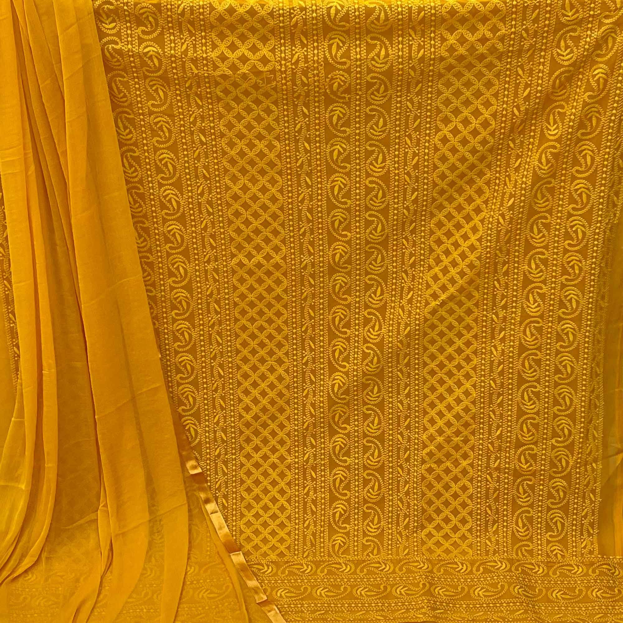 Mustard Yellow Festive Wear Heavy Embroidered Georgette Dress Material - Peachmode