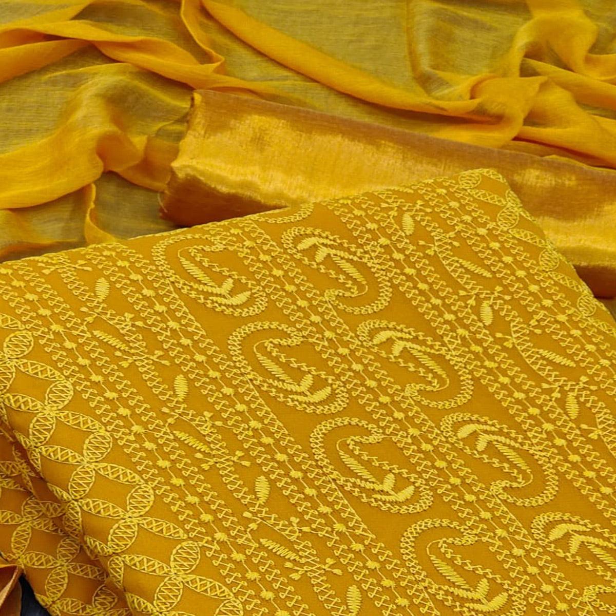 Mustard Yellow Festive Wear Heavy Embroidered Georgette Dress Material - Peachmode