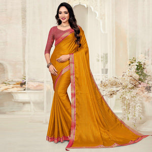 Mustard-Yellow Festive Wear Zari Chiffon Saree - Peachmode