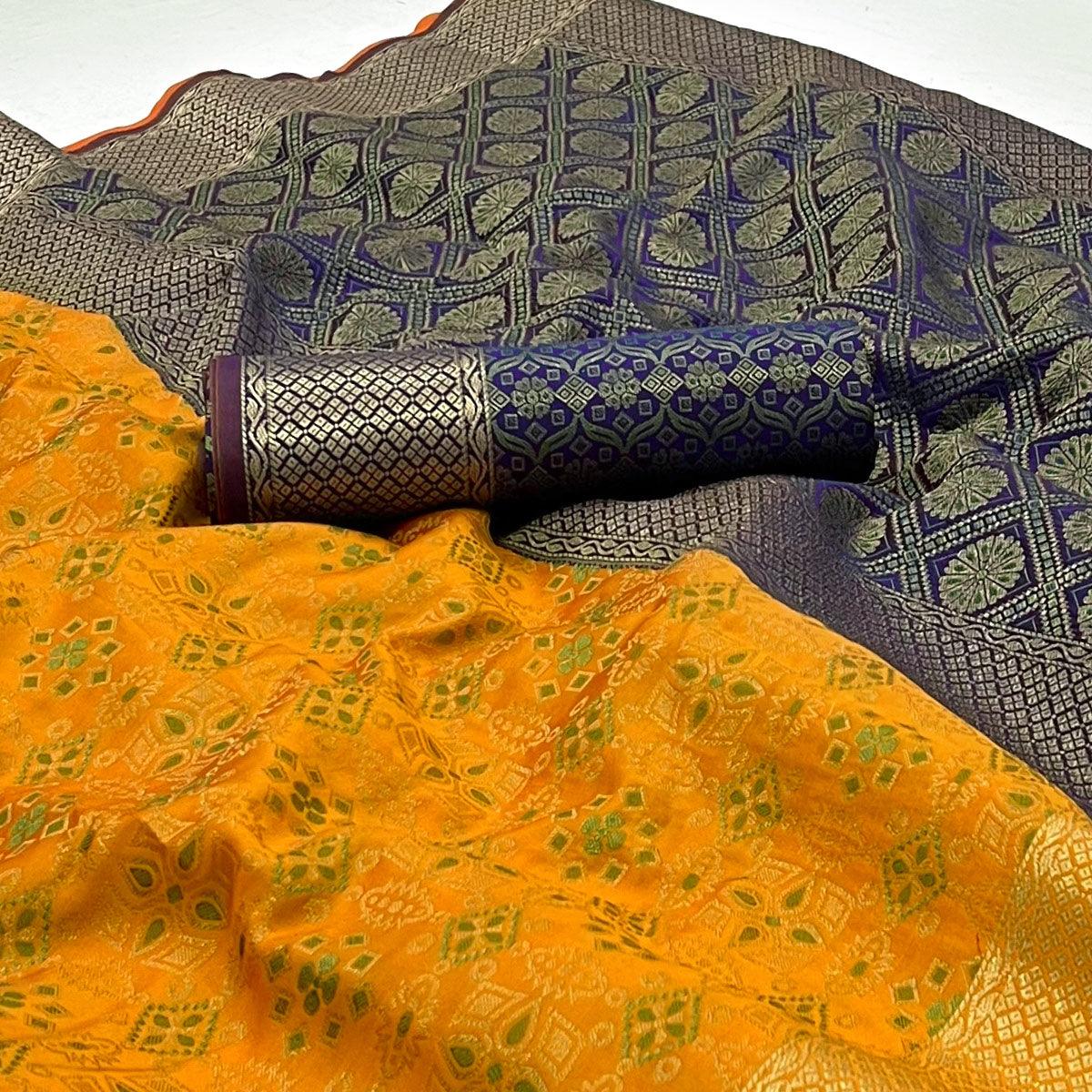 Mustard-Yellow Woven Patola Art Silk Saree - Peachmode