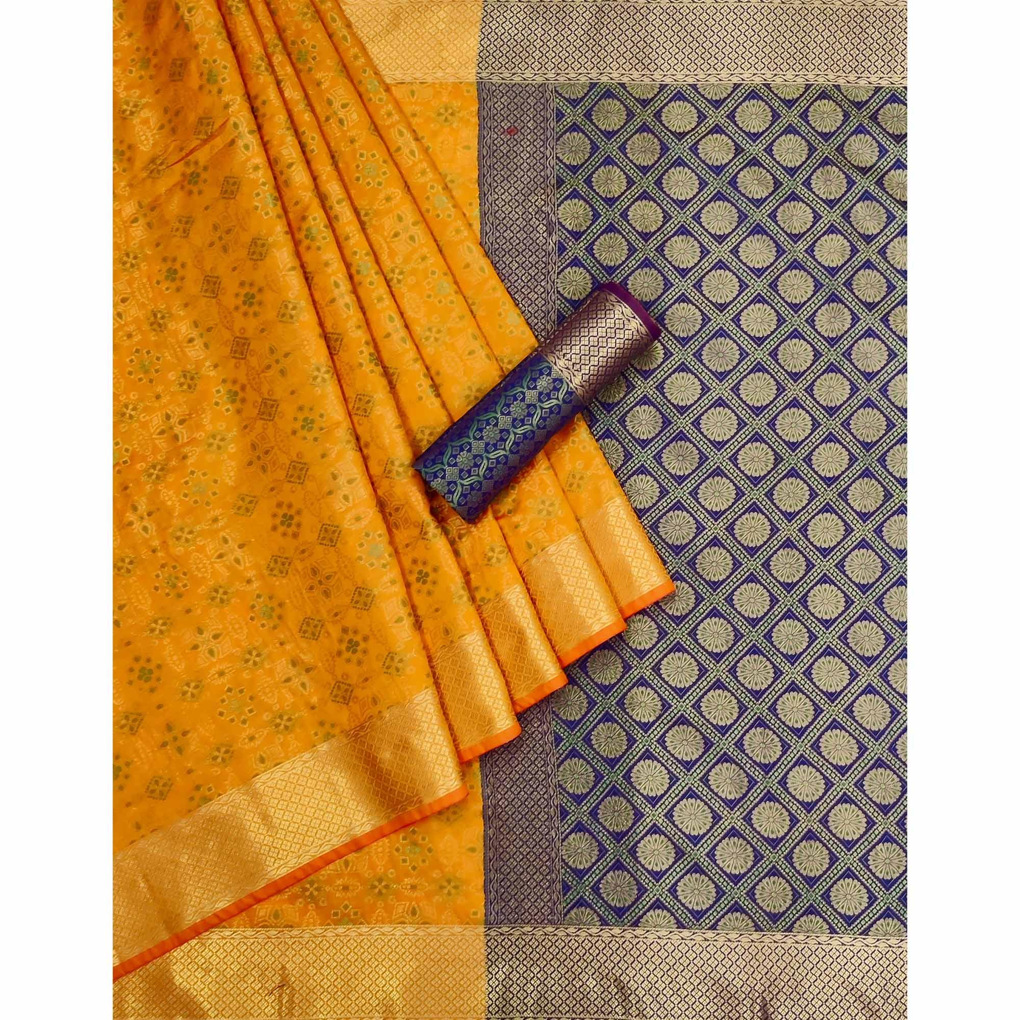 Mustard-Yellow Woven Patola Art Silk Saree - Peachmode