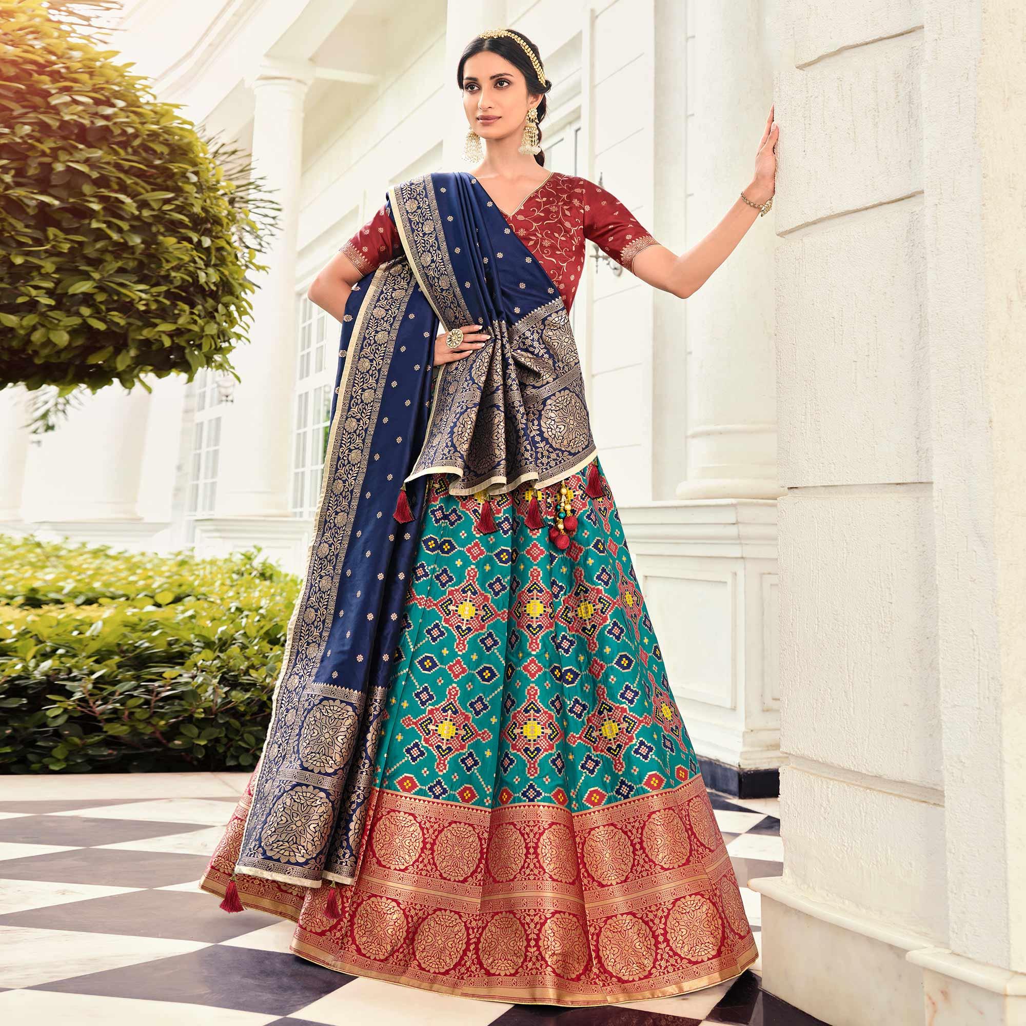 Nakkashi Dark Green Festive Wear Banarasi Art Silk Lehenga Choli