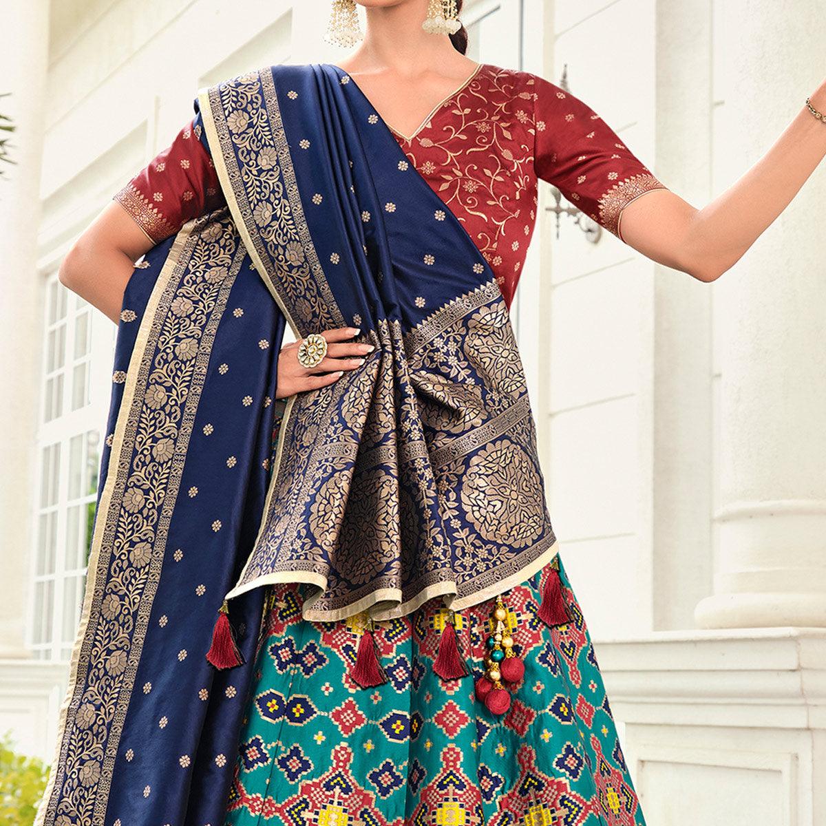 Nakkashi - Dark Green Festive Wear Banarasi Art Silk Lehenga Choli - Peachmode
