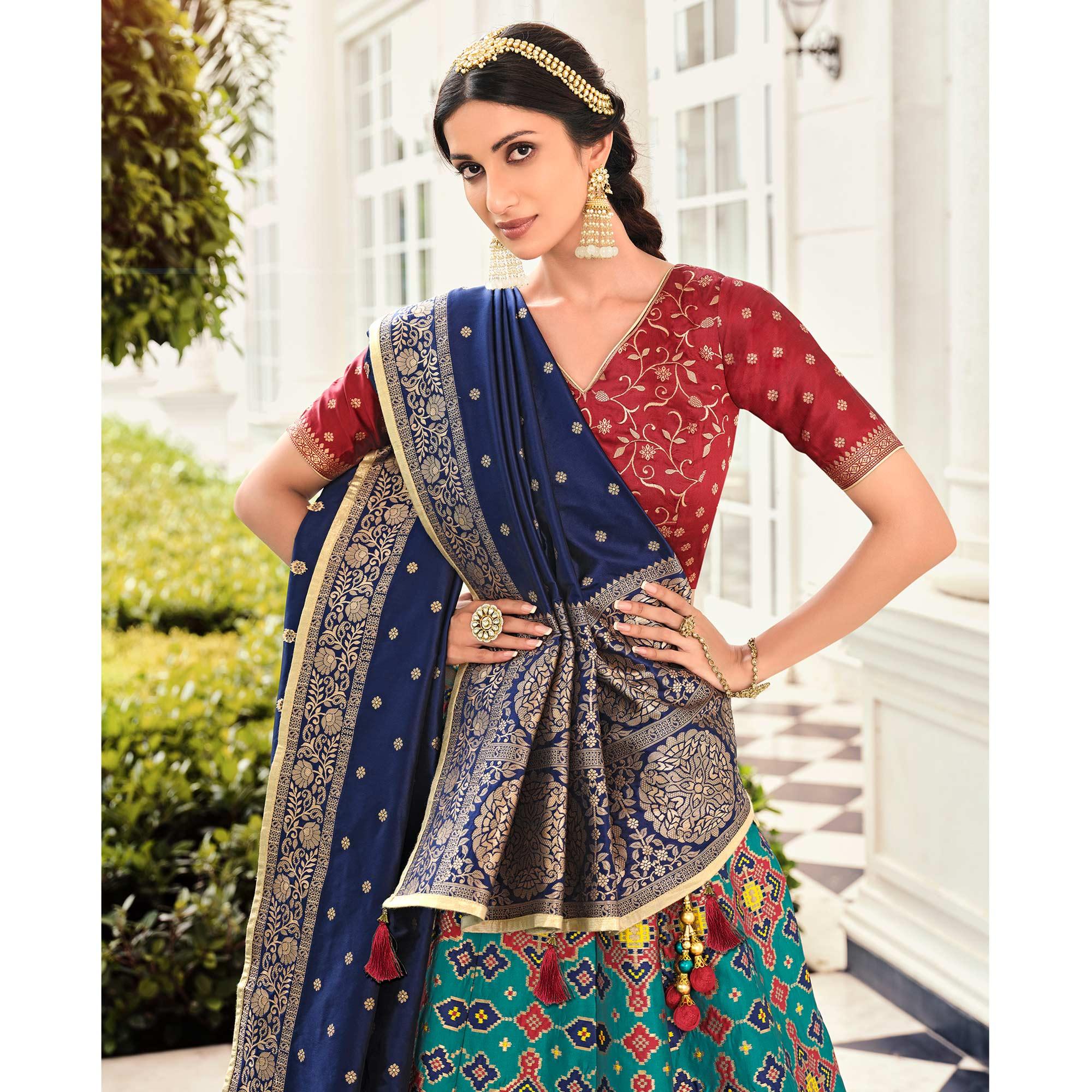 Nakkashi - Dark Green Festive Wear Banarasi Art Silk Lehenga Choli - Peachmode