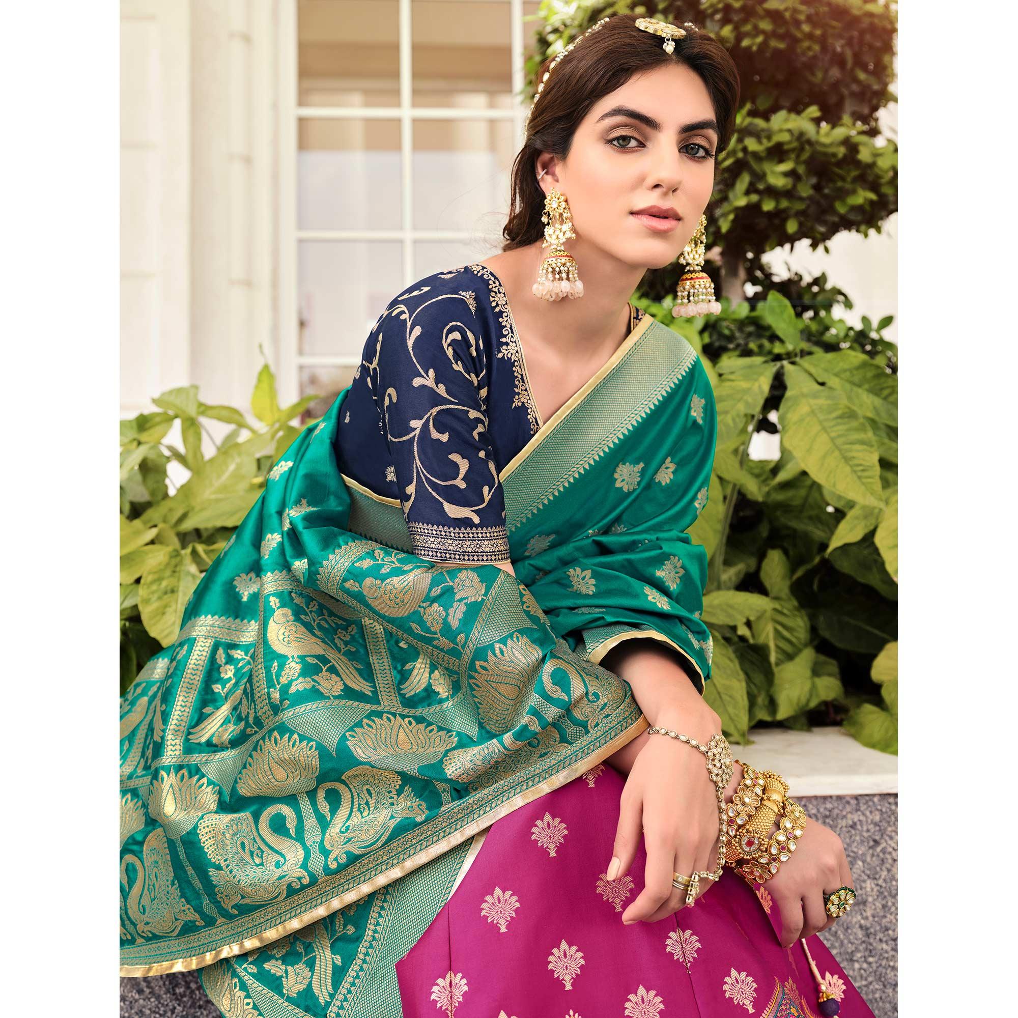 Nakkashi - Rani Pink Festive Wear Banarasi Art Silk Lehenga Choli - Peachmode
