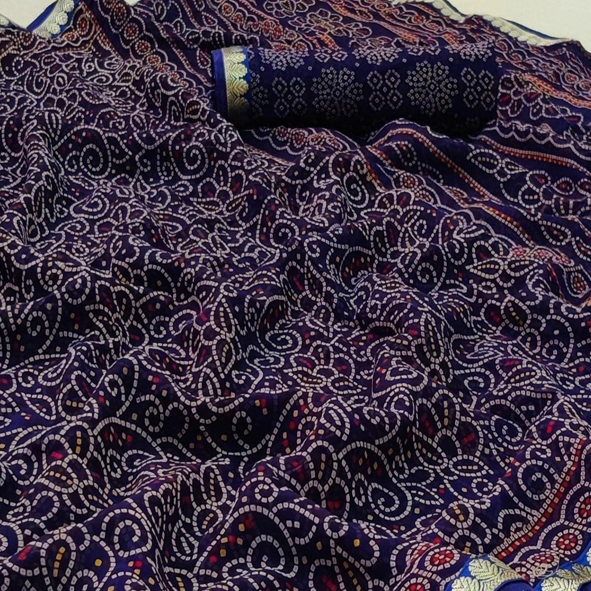 Navy Blue Casual Wear Bandhani Printed Soft Georgette Saree With Fancy Border - Peachmode