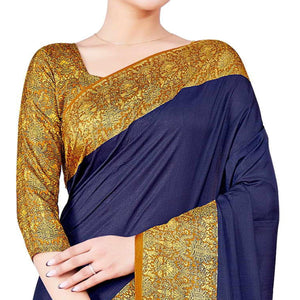Navy Blue Casual Wear Printed Art Silk Saree - Peachmode