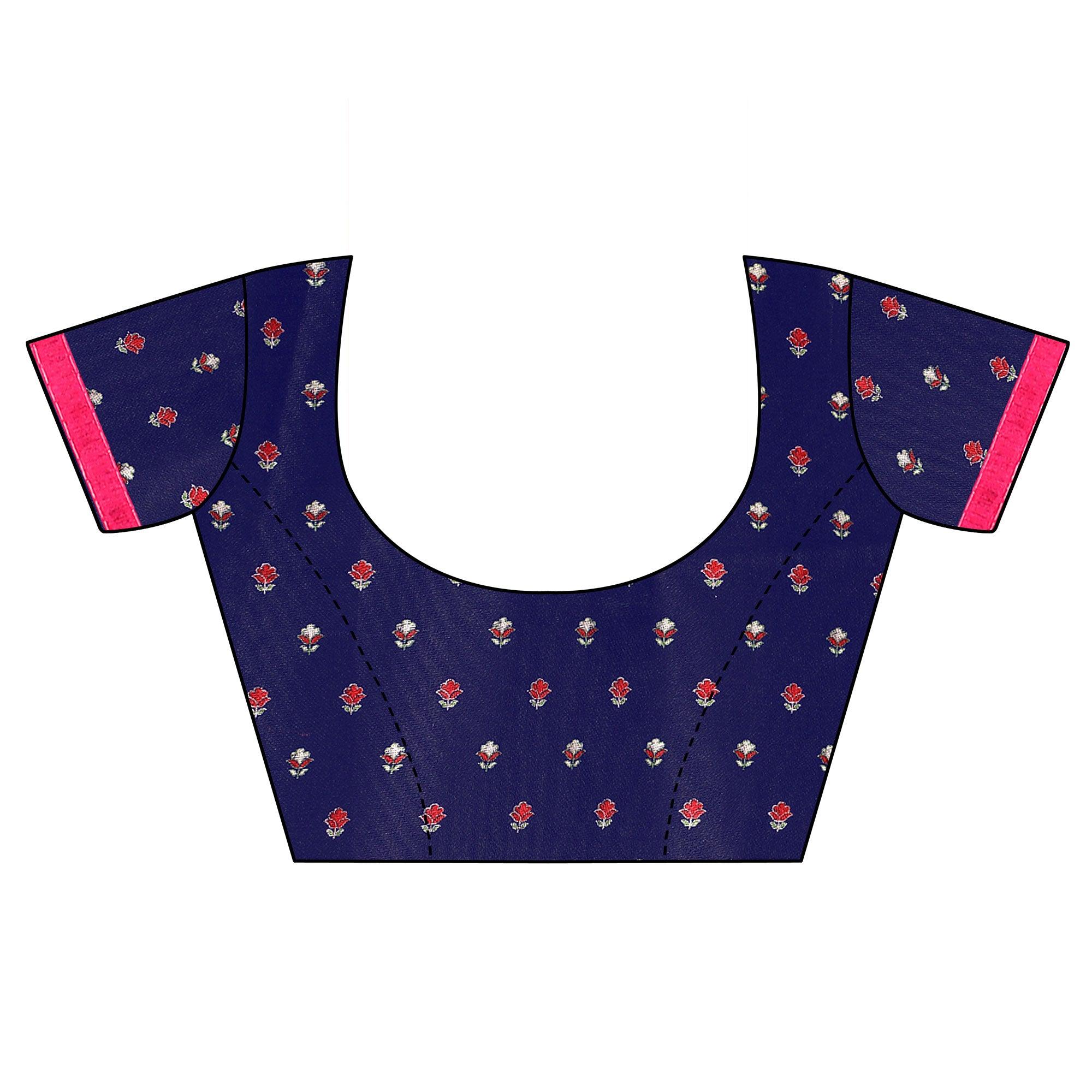 Navy Blue Casual Wear Printed Jute Silk Saree - Peachmode