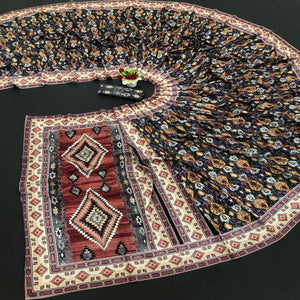 Navy Blue Digital Printed Vichitra Silk Saree - Peachmode