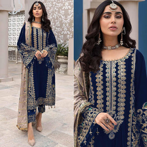 Navy Blue Embroidered Georgette Pakistani Suit - Peachmode