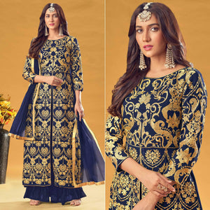 Navy Blue Embroidered Georgette Pakistani Suit - Peachmode