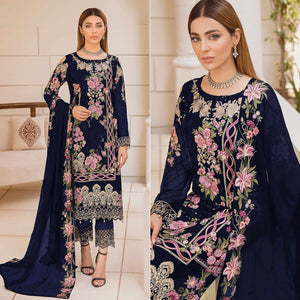 Navy Blue Embroidered Georgette Pakistani Suit - Peachmode