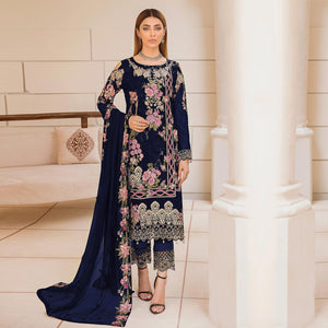 Navy Blue Embroidered Georgette Pakistani Suit - Peachmode