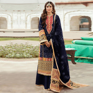 Navy Blue Embroidered Georgette Pakistani Suit - Peachmode