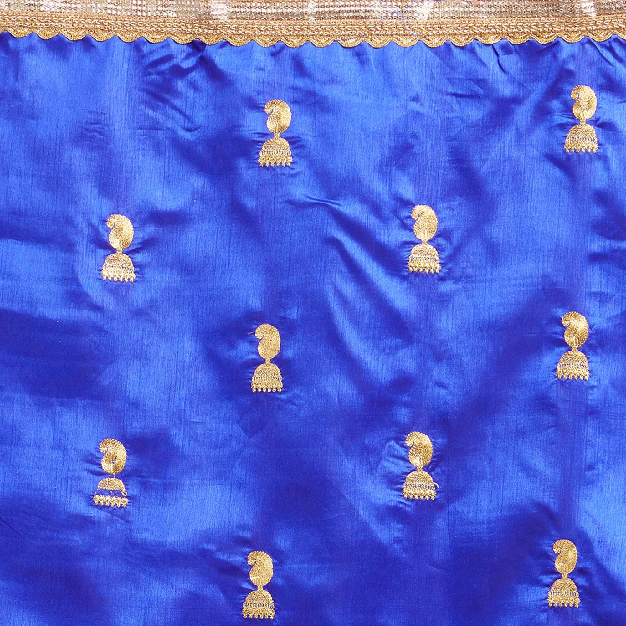 Navy Blue Embroidered Zoya Silk Saree - Peachmode