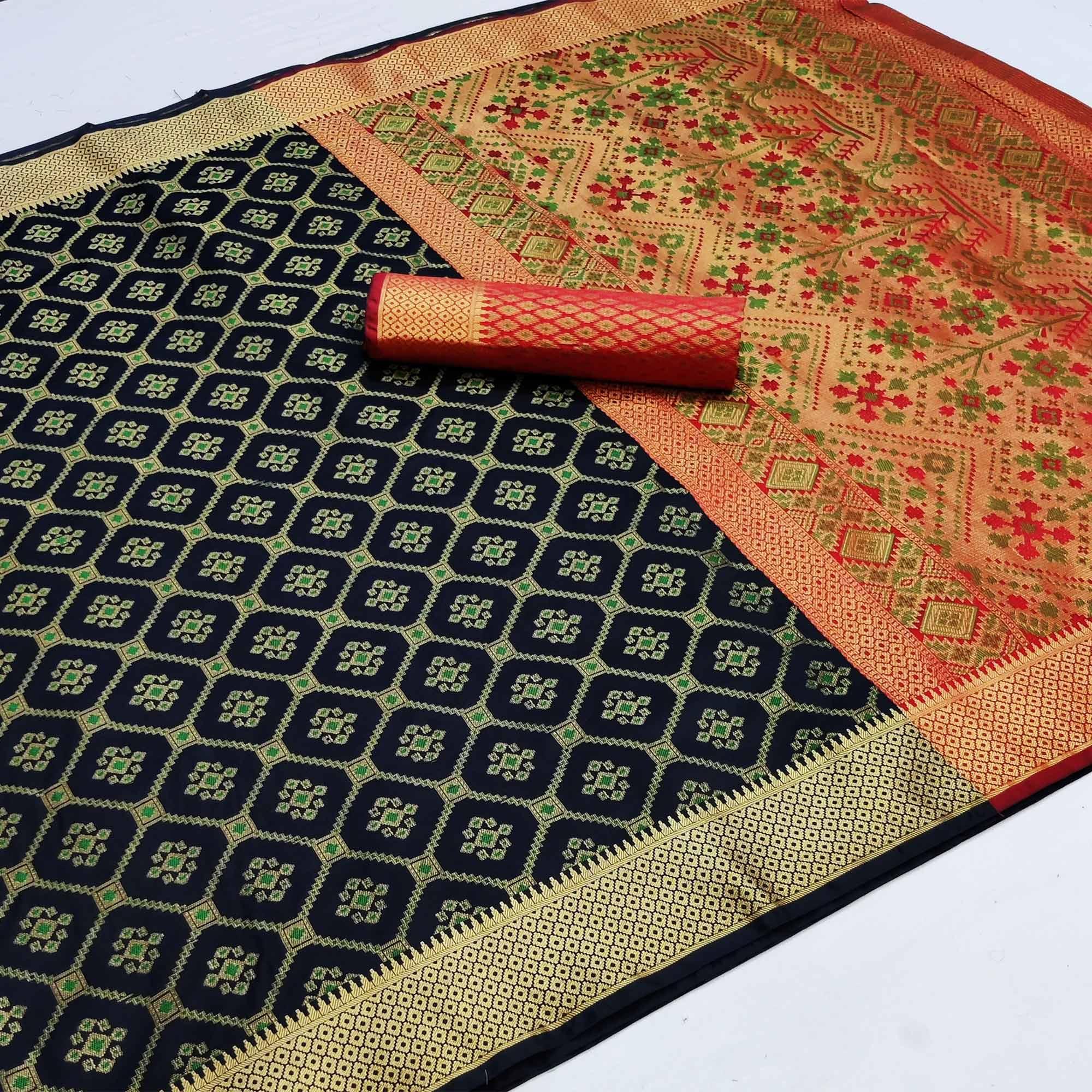 Navy Blue Festive Wear Woven Heavy Banarasi Silk Saree - Peachmode