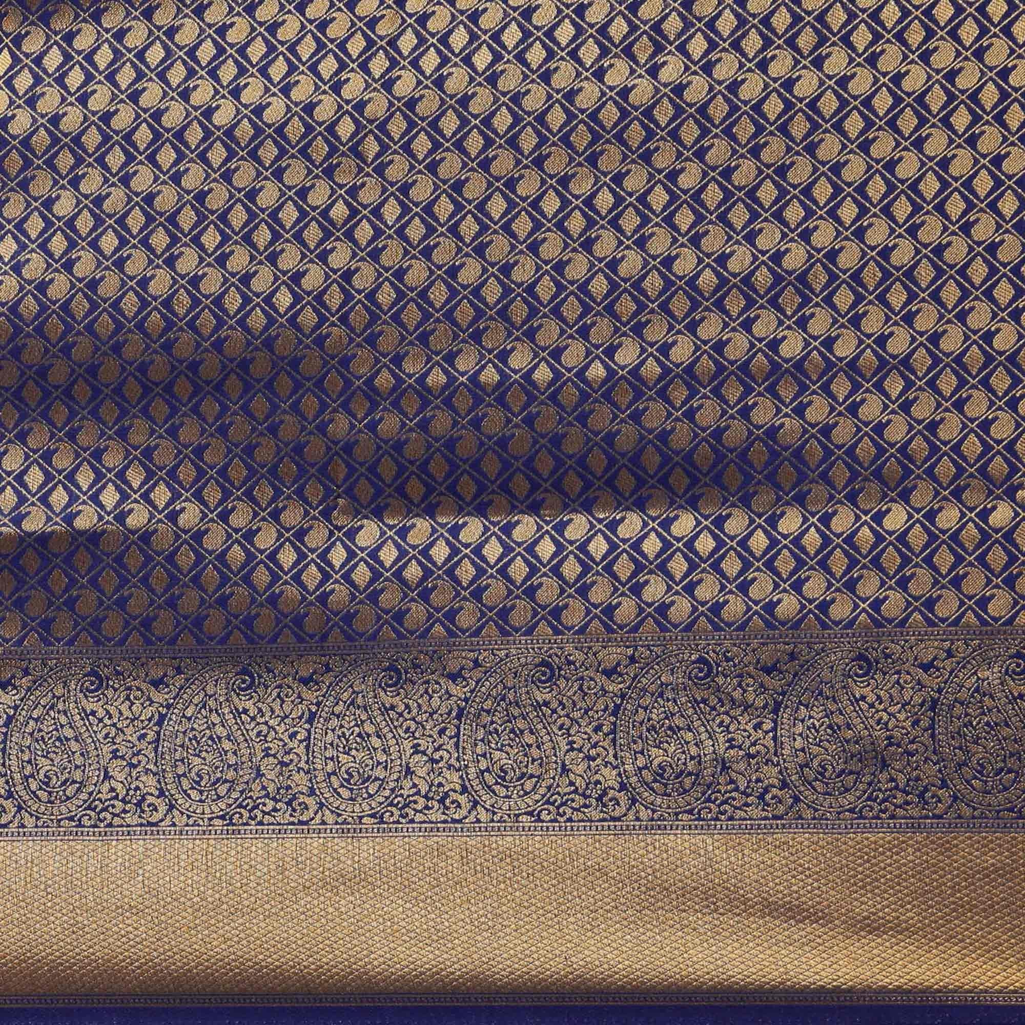 Navy Blue Festive Wear Woven Kanjivaram Silk Saree - Peachmode