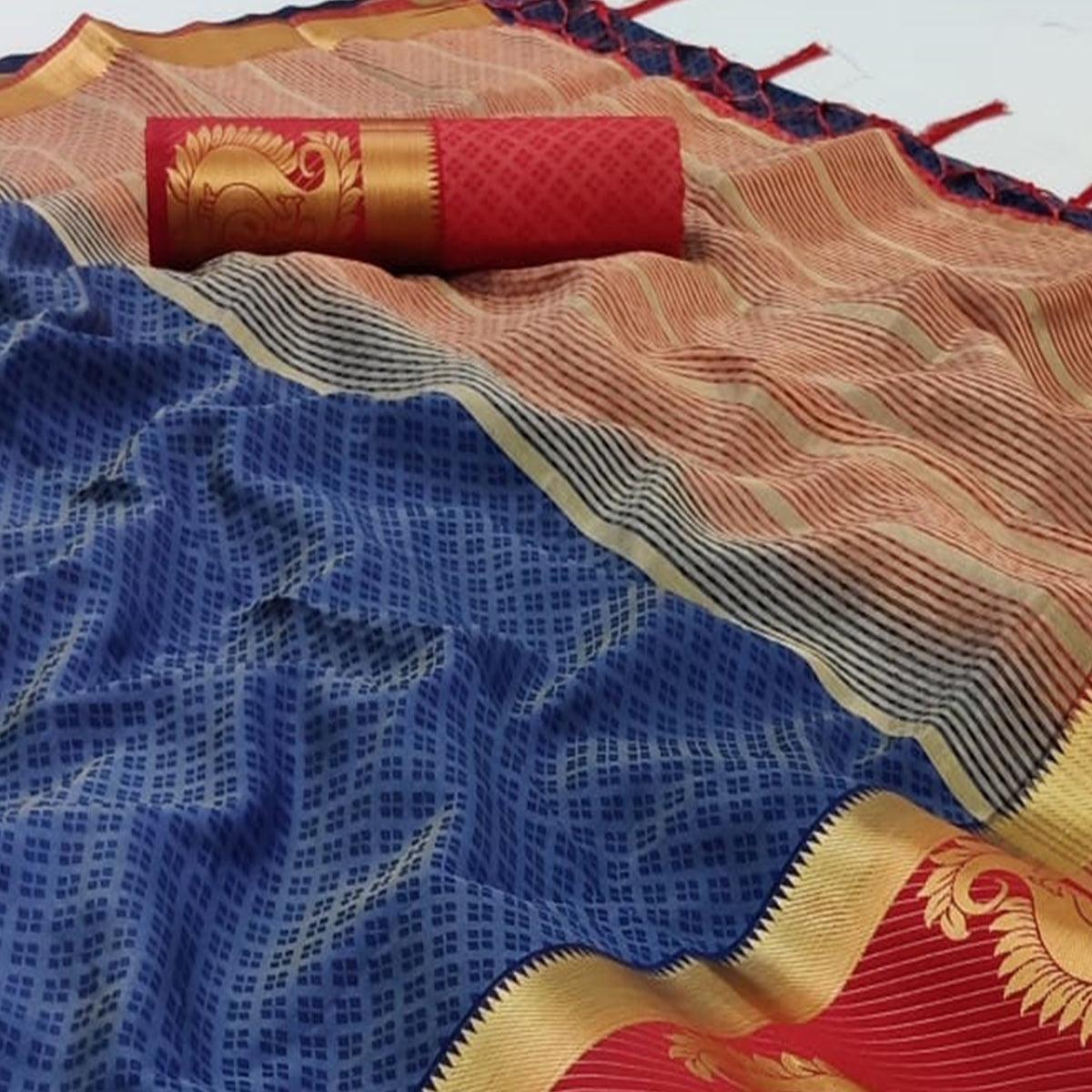 Navy Blue Festive Wear Woven Kanjiwaram Art Silk  Saree - Peachmode
