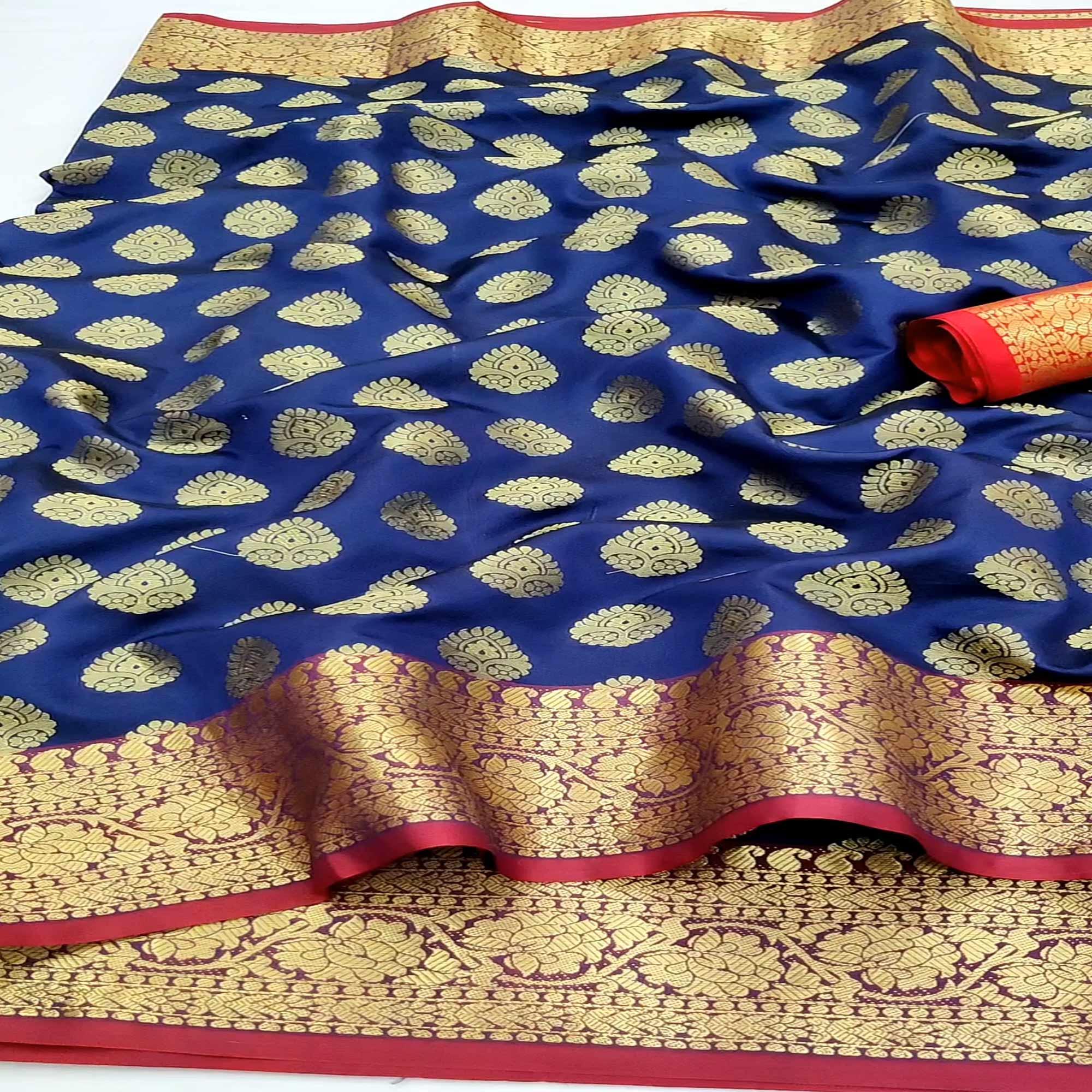 Navy Blue Festive Wear Woven Silk Saree With Rich Pallu - Peachmode