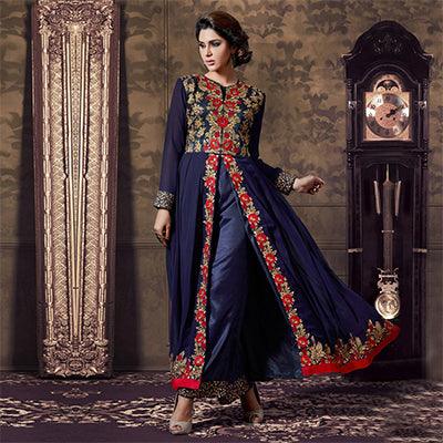 Navy Blue Front Slit Georgette Anarkali - Peachmode