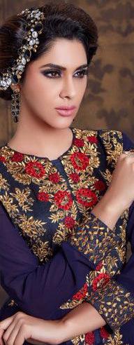 Navy Blue Front Slit Georgette Anarkali - Peachmode