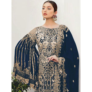 Navy Blue Partywear Embroidered Georgette Pakistani Suit - Peachmode