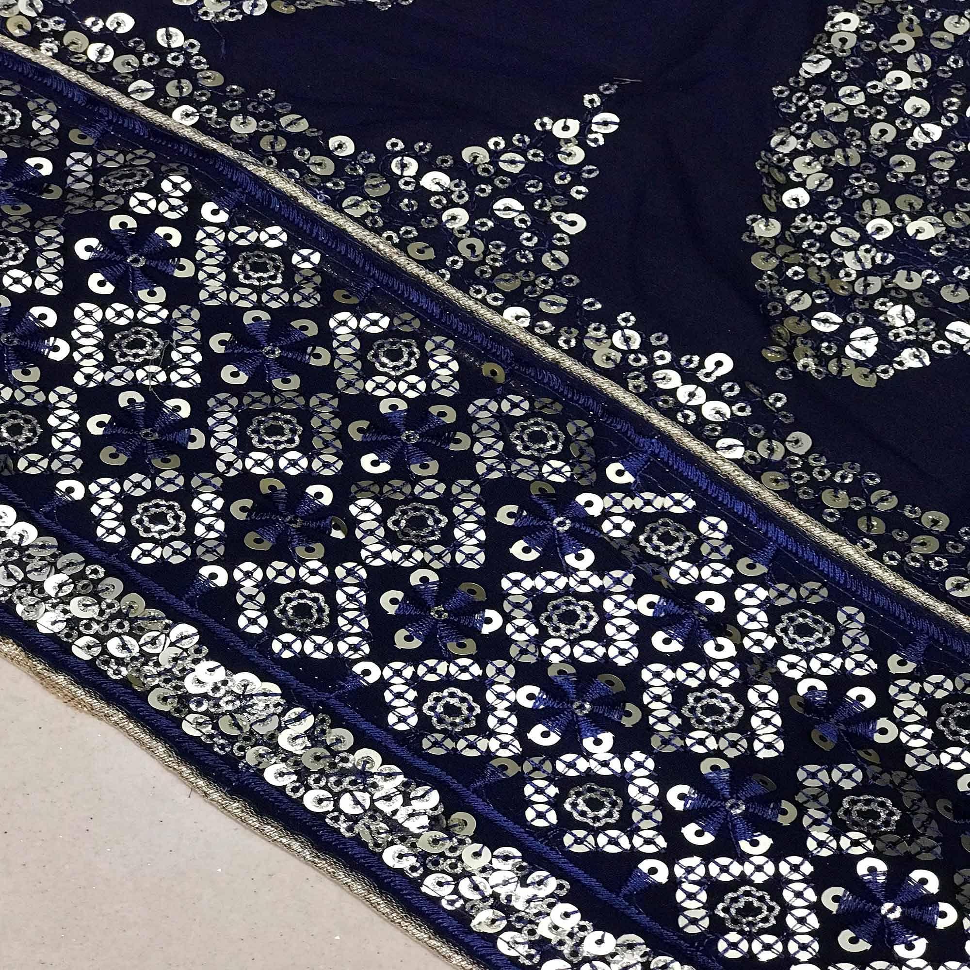 Navy Blue Sequence Embroidered Georgette Dress Material - Peachmode