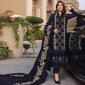 Navy Blue Sequence With Floral Embroidered Georgette Pakistani Suit - Peachmode