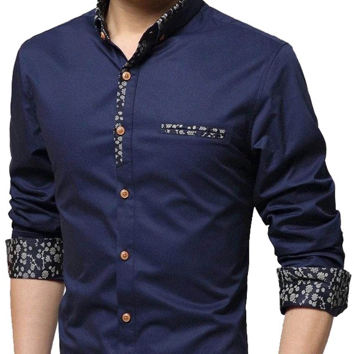 Navy Blue Solid Pure Cotton Shirt - Peachmode