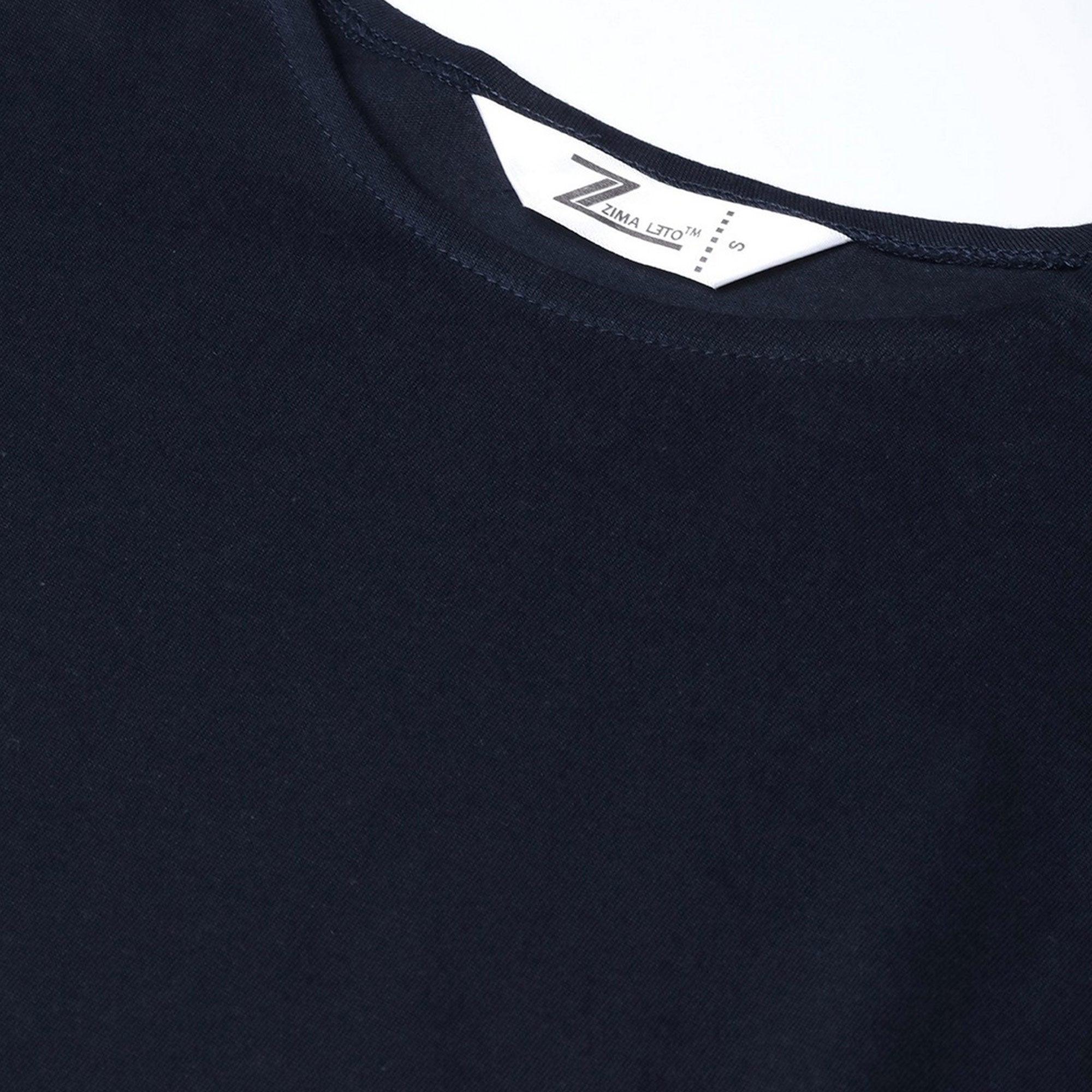 Navy Blue  Wear Solid Straight knee-Length Cotton Dress - Peachmode