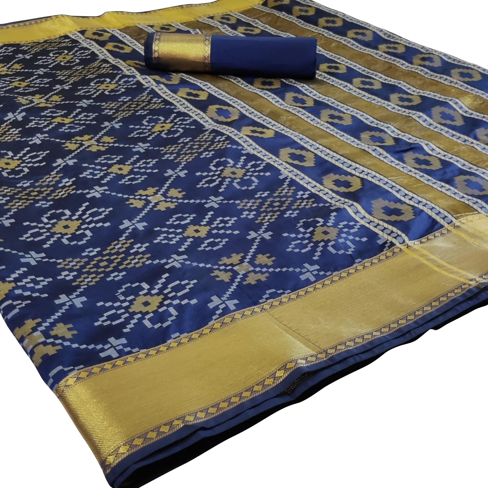 Navy Festive Wear Traditional Silk Woven Saree - Peachmode