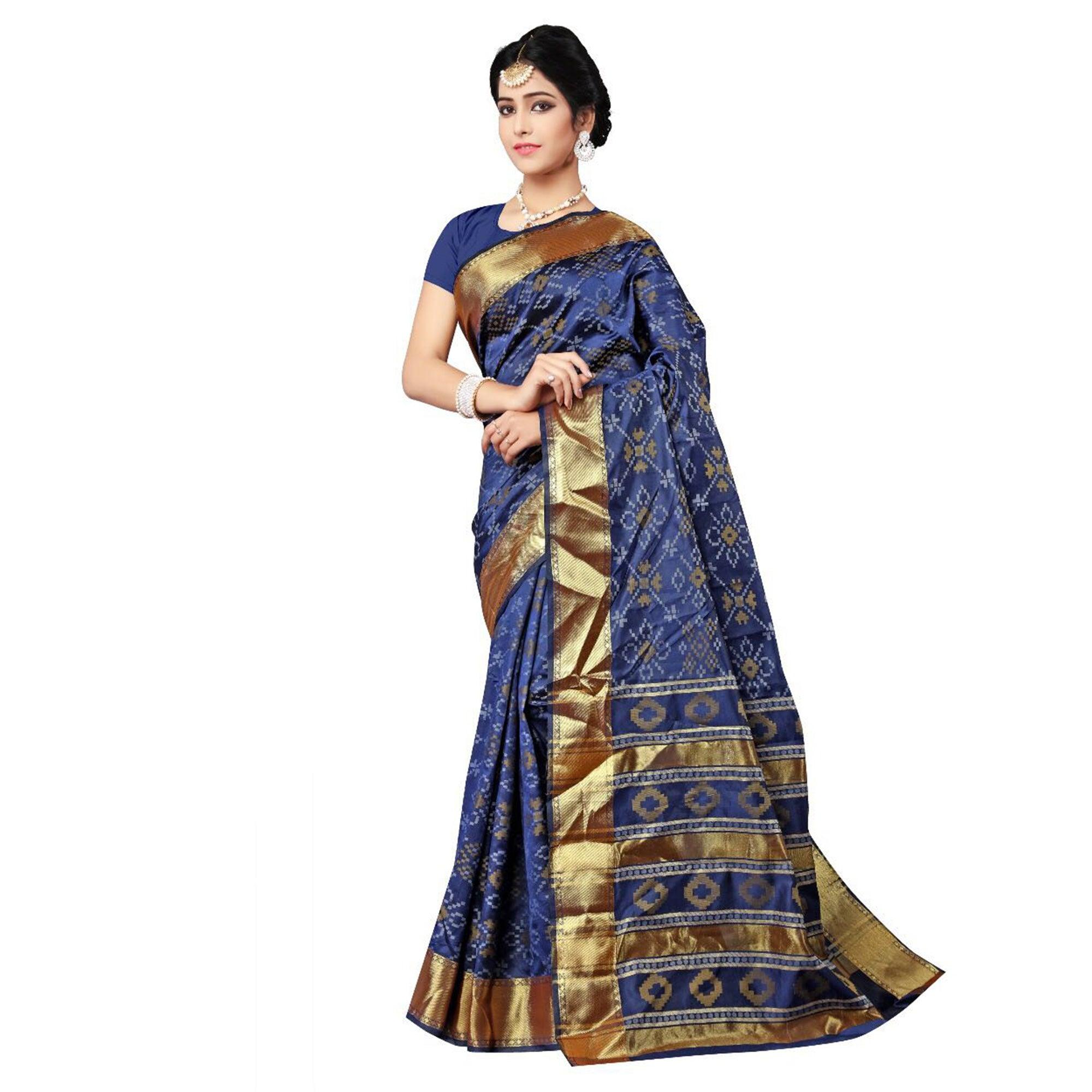 Navy Festive Wear Traditional Silk Woven Saree - Peachmode