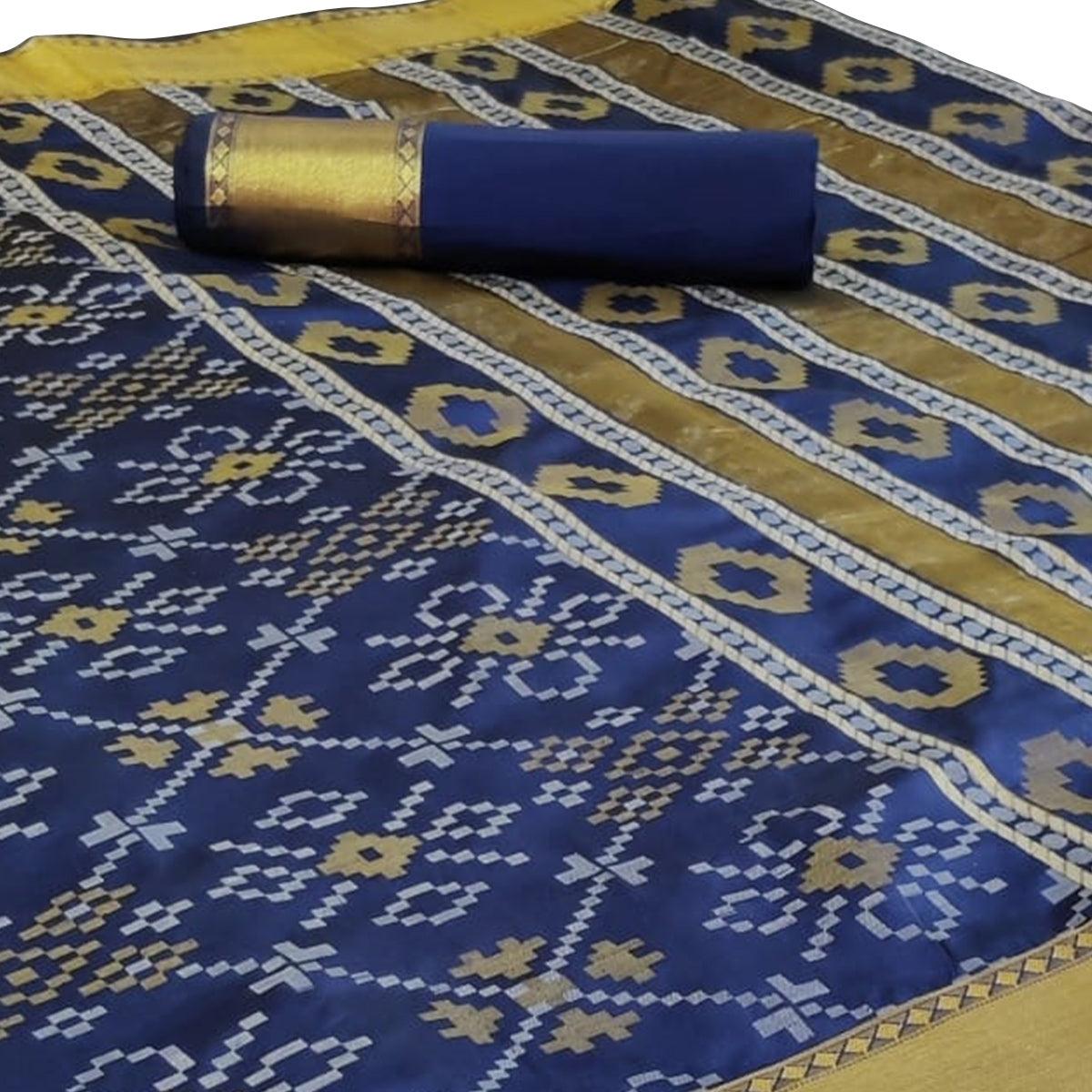 Navy Festive Wear Traditional Silk Woven Saree - Peachmode