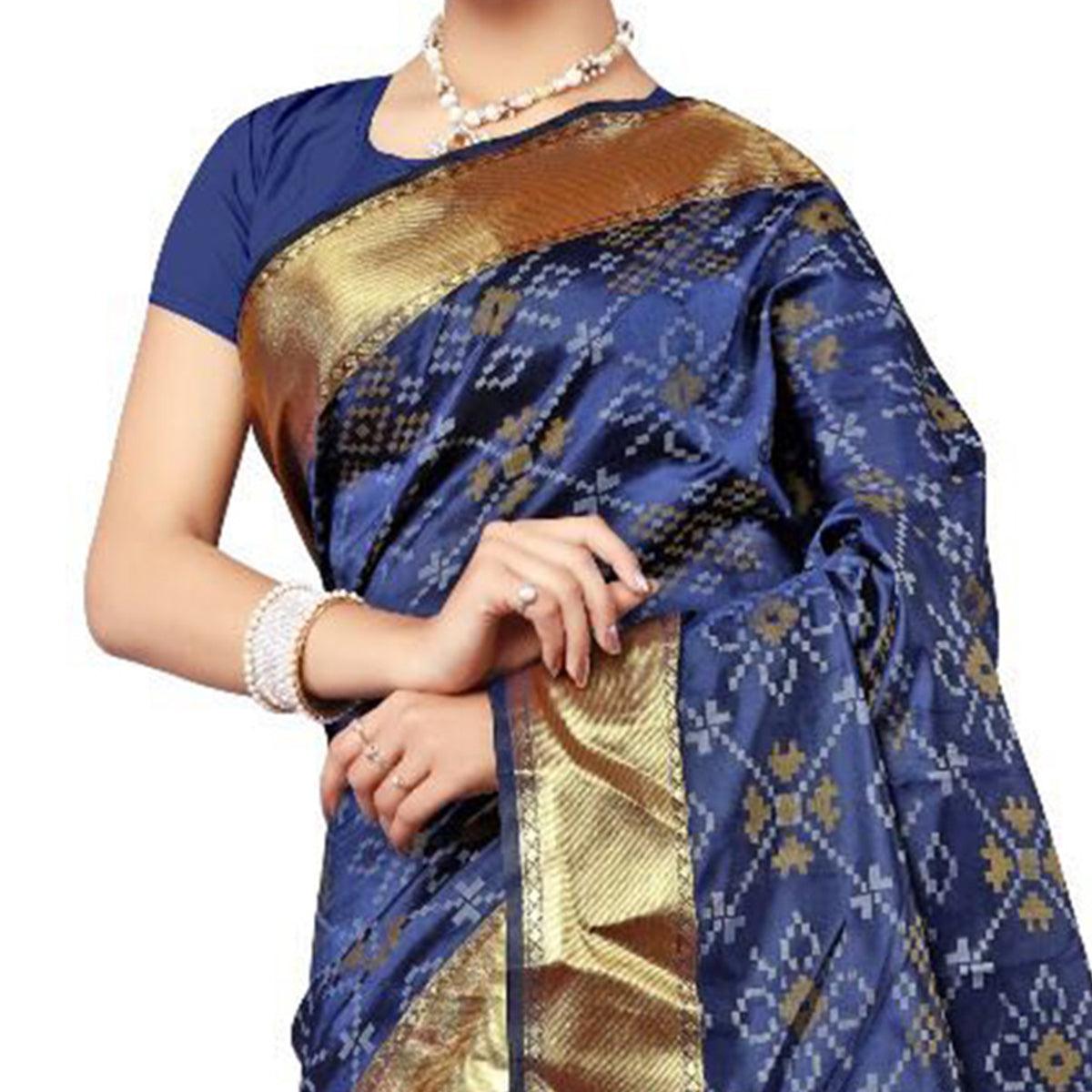 Navy Festive Wear Traditional Silk Woven Saree - Peachmode