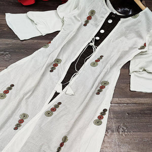 Off-White Casual Embroidery With Handwork Muslin Gown - Peachmode