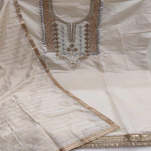 Off-White Casual Wear Floral Embroidery With Hand Work Modal Chanderi Dress Material - Peachmode