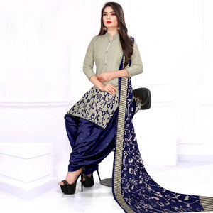 Off White Casual Wear Printed Leon Patiala Dress Material - Peachmode