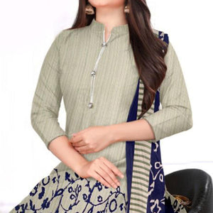 Off White Casual Wear Printed Leon Patiala Dress Material - Peachmode