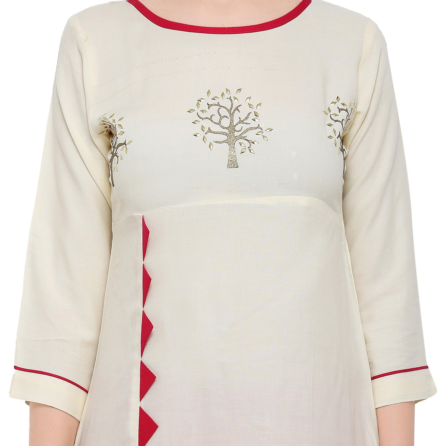Off White Colored Casual Rayon Kurti - Peachmode