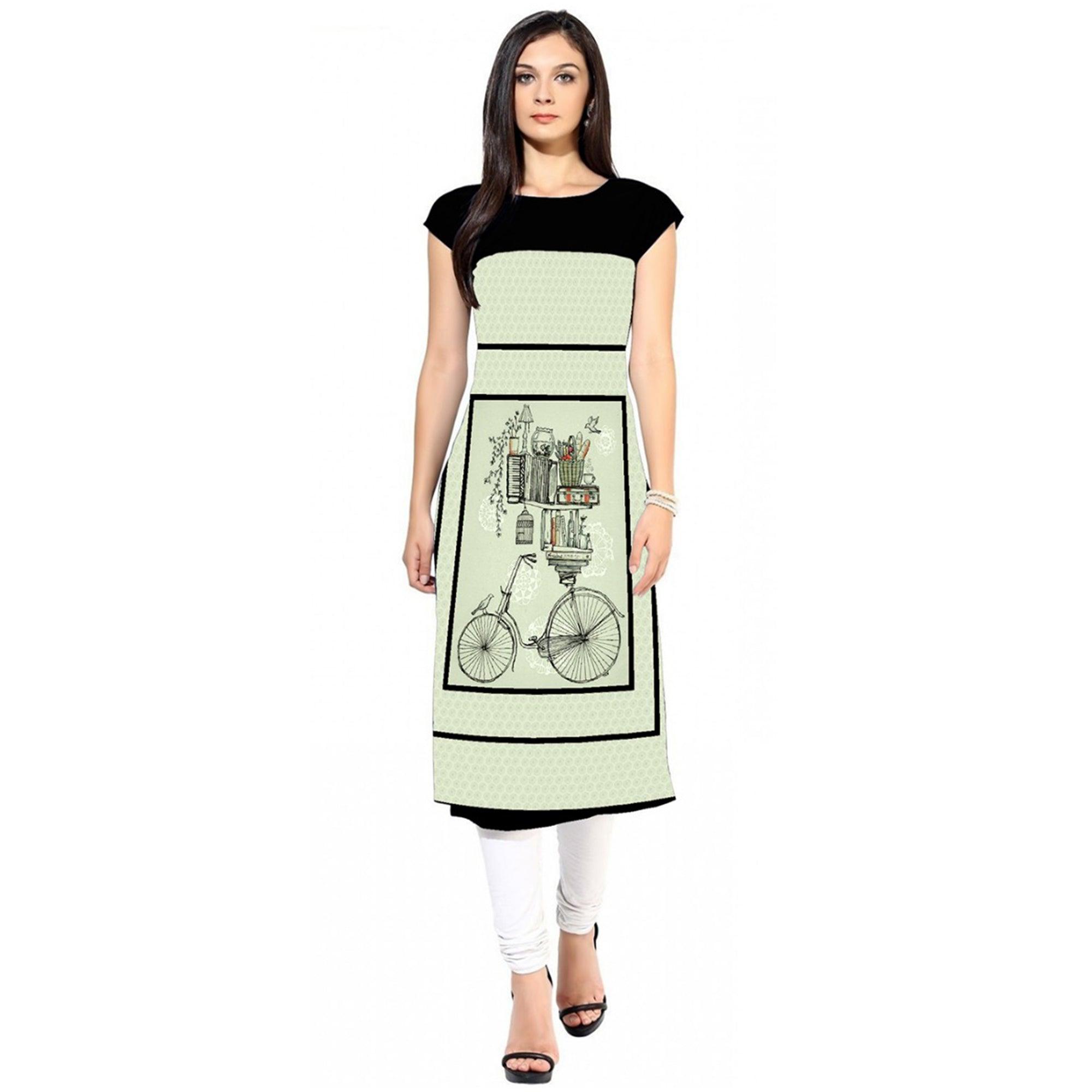 Off White Digital Printed Crepe Kurti - Peachmode