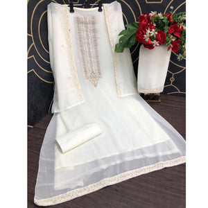 Off-White Emboidered Designer Georgette Partywear Suit - Peachmode