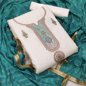 Off-White Festive Wear Sequence Embroidery With Handwork Modal Chanderi Dress Material - Peachmode
