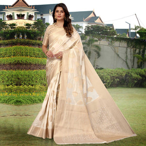 Off-White Festive Wear Woven Art Silk Saree - Peachmode