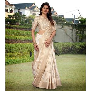 Off-White Festive Wear Woven Art Silk Saree - Peachmode