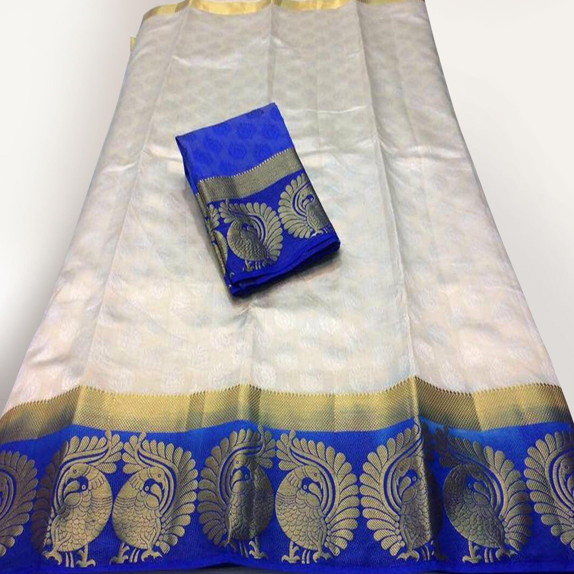 Off-White Festive Wear Woven Designer Art silk Saree - Peachmode