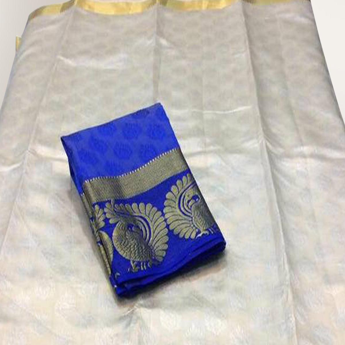 Off-White Festive Wear Woven Designer Art silk Saree - Peachmode