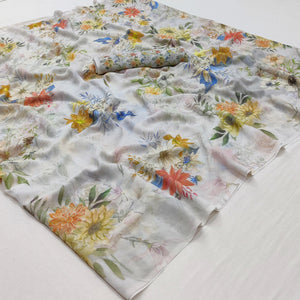 Off-White Floral Digital Printed Georgette Saree - Peachmode